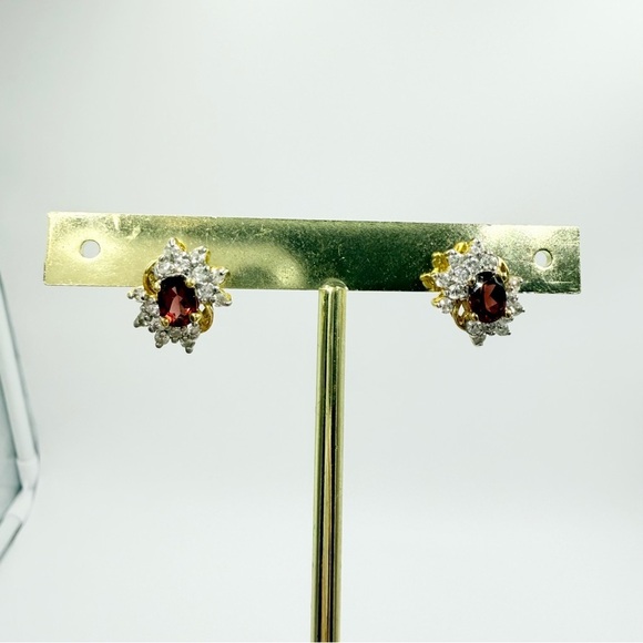 Gold Plated Cubic Zirconia Stud Ruby Earrings - Picture 3 of 6